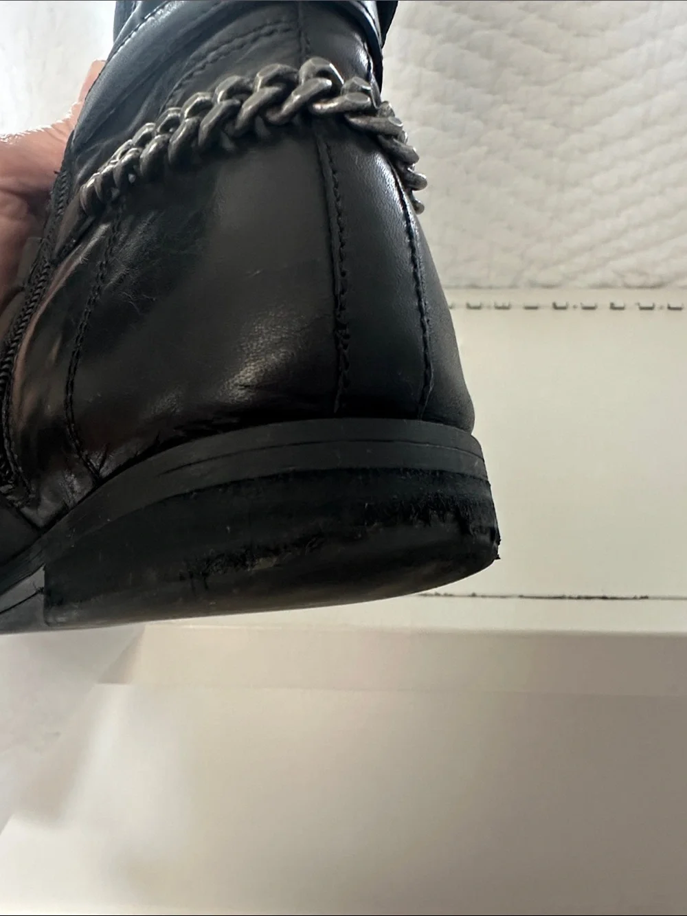 Marc Fisher Black Over-the-Knee Leather Boots with Chain Accent